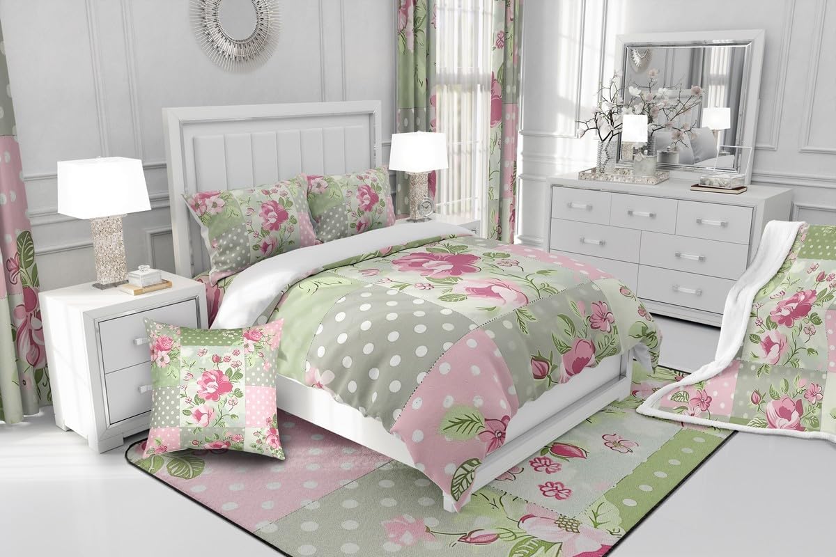 Feelyou Retro Flowers Fleece Throw Blanket Pink Flowers Sherpa Blanket for Kids Boys Girls Floral Plaid Patchwork Plush Blanket Cute Flower Fuzzy Blanket for Sofa Bed Couch,Throw 50x60 Inches