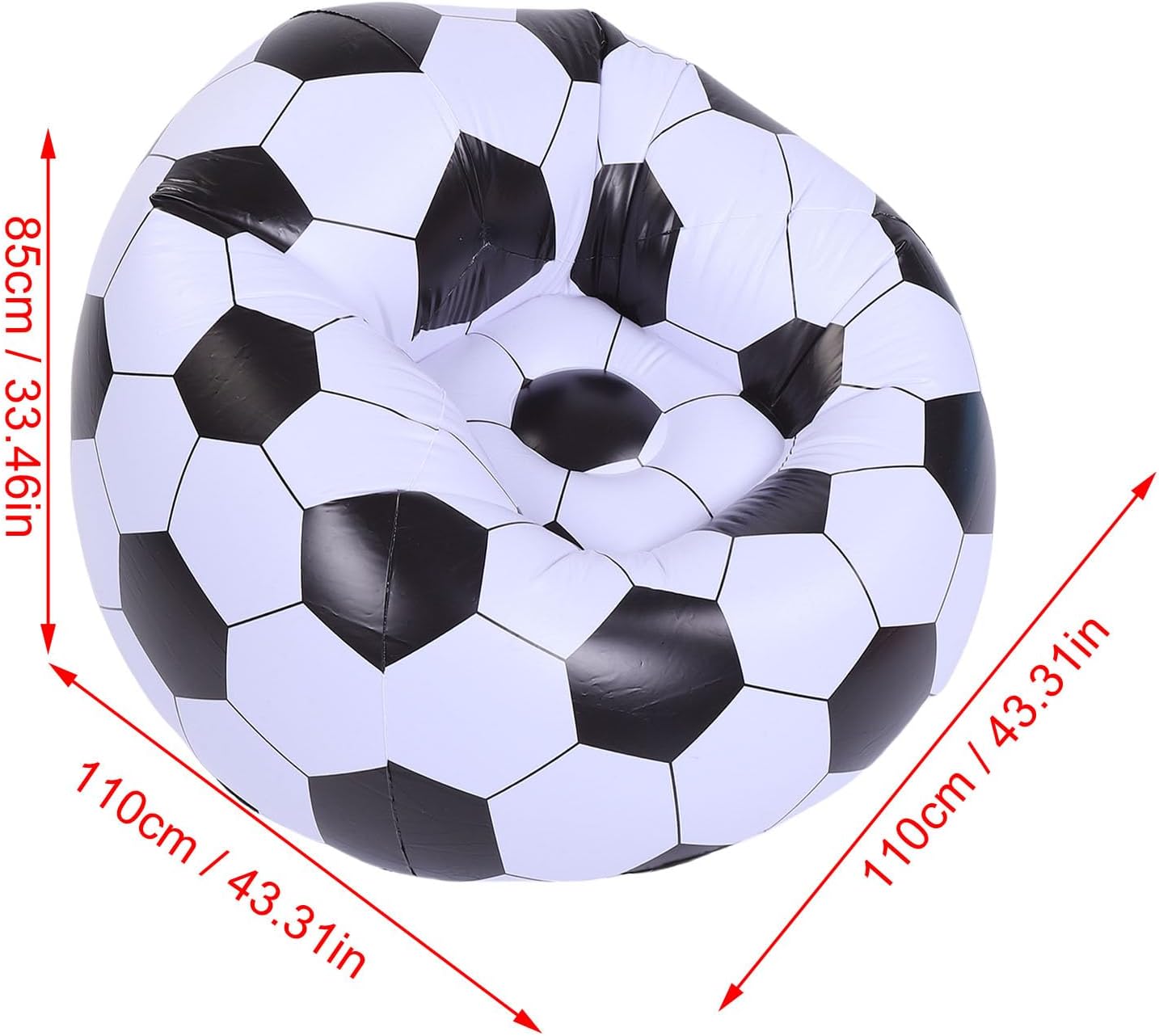 ZJchao Inflatable Soccer Ball Chair, PVC Wearproof Comfortable Portable Blow Up Sofa, Unique Black White Design, with Pump Needle, for Living Room Bedroom Balcony Outdoor Travel
