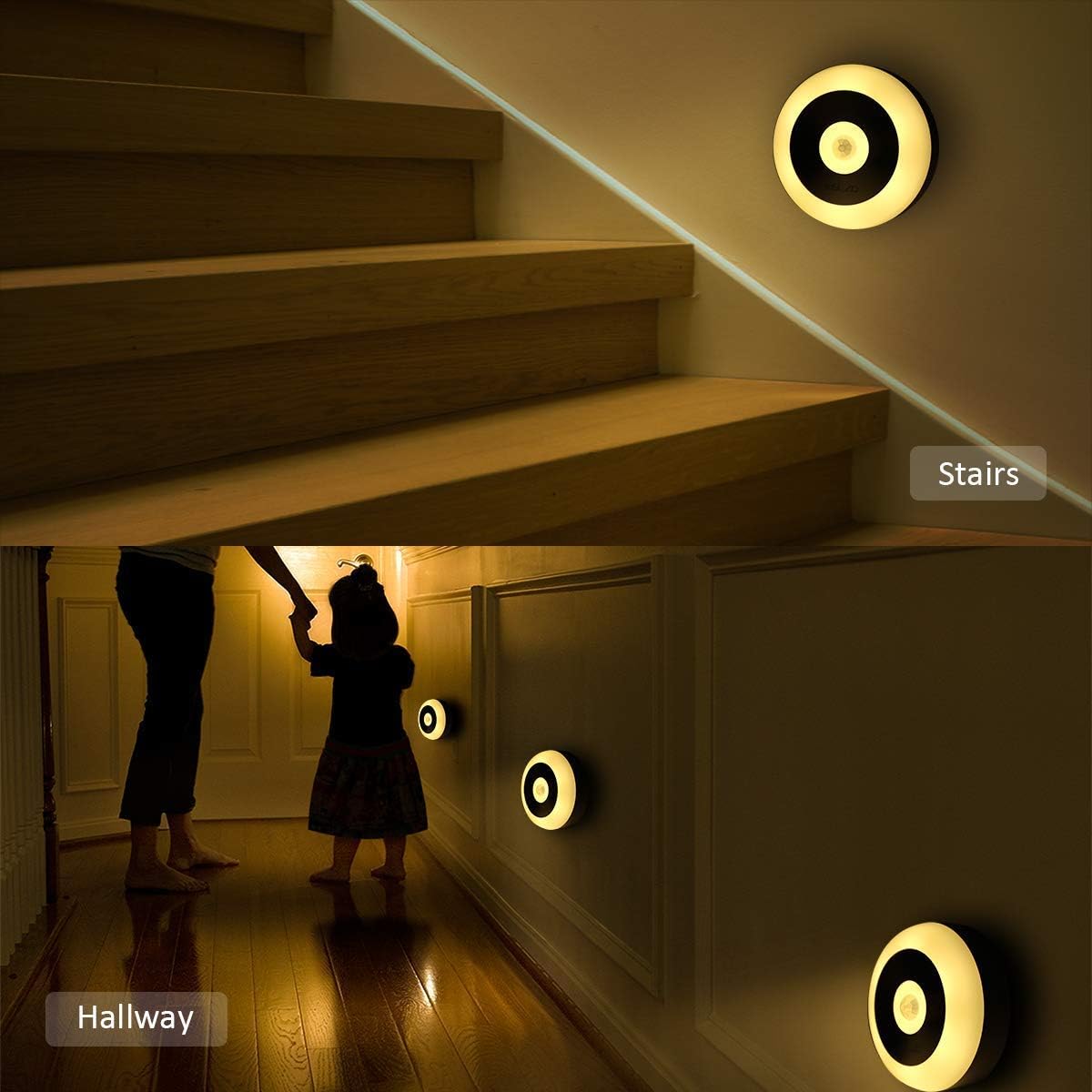 Motion Sensor Night Light, Rechargeable Warm White LED Stick-On Closet Light with Dusk to Dawn Sensor for Wall, Stairs, Cabinet, Hallway(2 Pack)