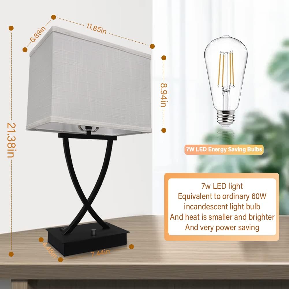Fully Dimmable Medium Table Lamp for Bedroom with Type C/USB Charging Port and 1 AC Outlet White Shade 21.38" Bedside Nightstand Lamp for Living Room Office and Hotel Bulb Included