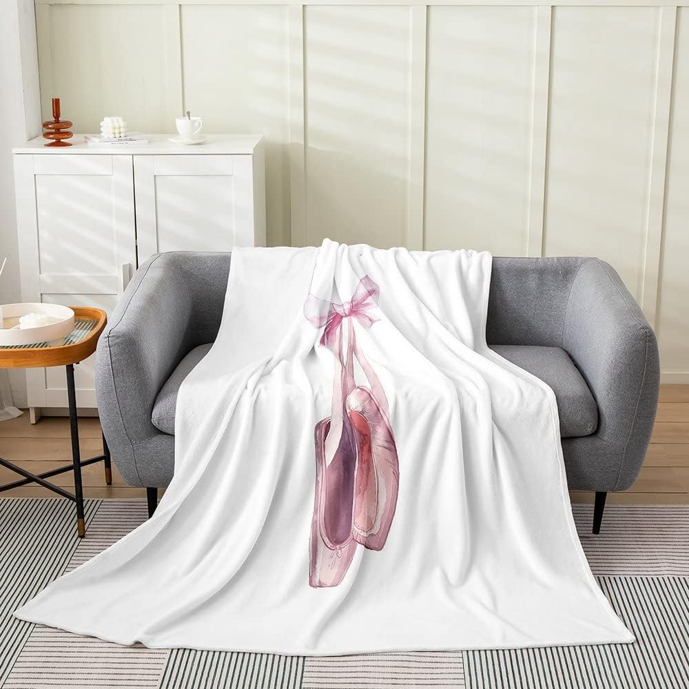 Ballet Shoes Fleece Throw Blanket Soft Cozy Ballet Theme Flannel Blanket for Kids Women Adults Pink Shoes Plush Blanket Dance Fuzzy Blanket for Sofa Bed Couch(60x80 Inches)