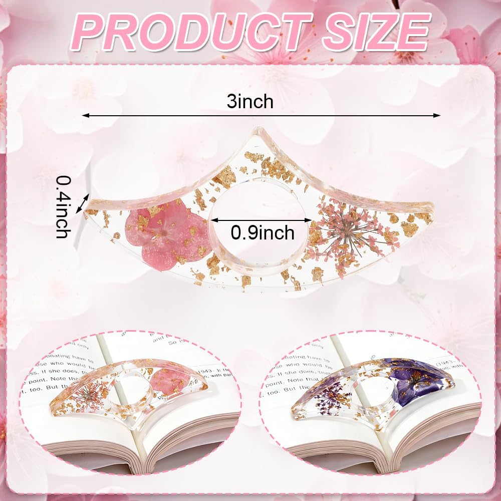 Book Page Holder, Thumb Page Holder for Reading, 2 Pcs Handmade Dried Flower Resin Bookmark, Thumb Ring Pages Holders Books Opener Holders Reading Accessories for Teachers Readers Book Lovers Gifts