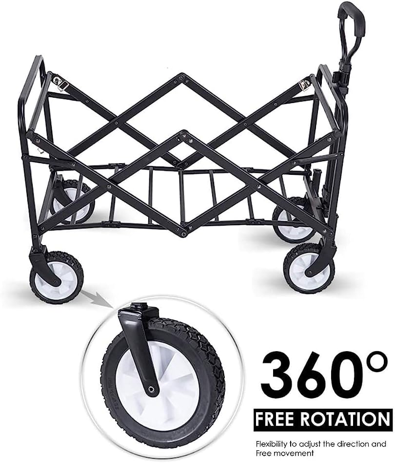 Trolleys, Folding Wagon,Capacity 60Kg, Portable Garden Cart with 4 Wheels and Steel Brakes,Trolley,Foldable Pull Wagon Hand Transport Cart