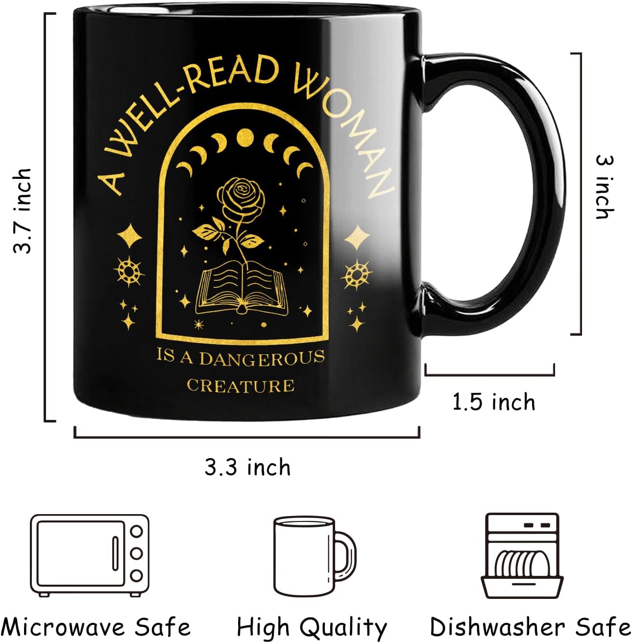 Witchy Moon Phase Floral Book Coffee Mug, Book Mugs for Books Lovers, Bookish Reader Librarian Gifts, Dark Academia Bookish Ceramic Coffee Tea Cup Mug 11oz