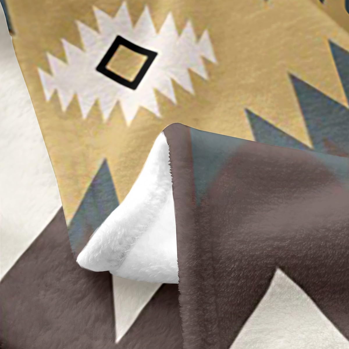 Feelyou Rustic Southwestern Flannel Fleece Throw Blanket Twin 60"x80" Kids, Stitched Western All Season Bed Blanket for Sofa Couch, Tribal Native Brown Fuzzy Blanket, Plush Blanket Room Decor