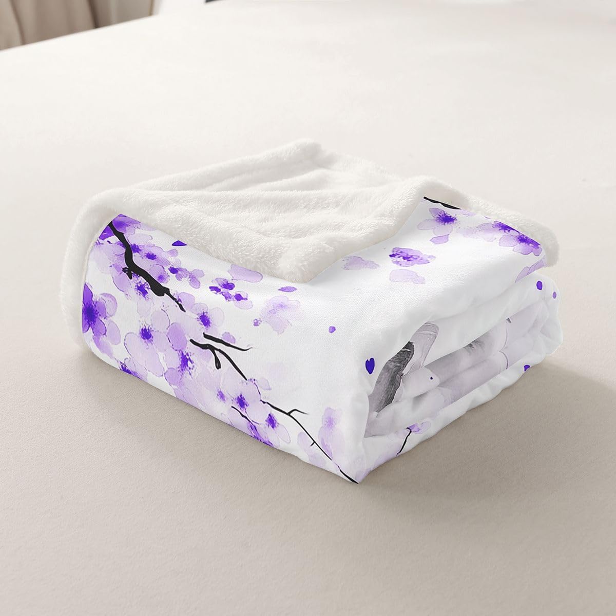 Feelyou Japanese Sherpa Throw Blanket for Couch Purple Mountain Super Soft Cozy Fleece Trees Natural Scenery Art Blanket for Winter, Plush Throw Nature Lover Gift Twin 60"x80" All Season