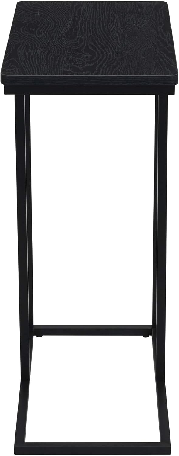 Household Essentials Jamestown C-Shaped for Accessibility Side End Table Black Oak Wood Grain and Black Metal