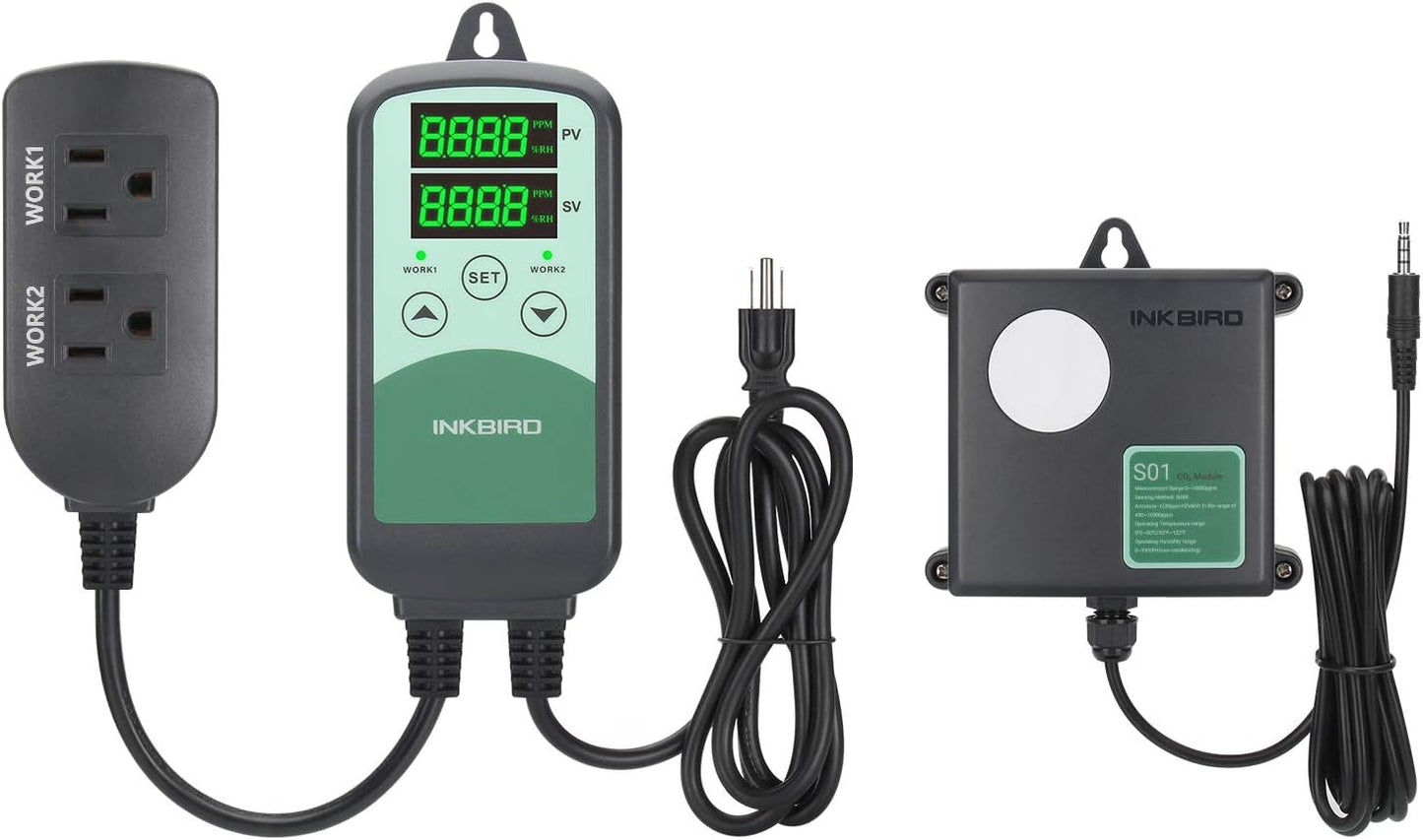 Inkbird ICC-500T CO2 Controller CO2 Meter Carbon Dioxide Controller for Grow Room and CO2 Generator, with CO2 Sensor for Home Grower (CO2 Controller + S01 Sensor)