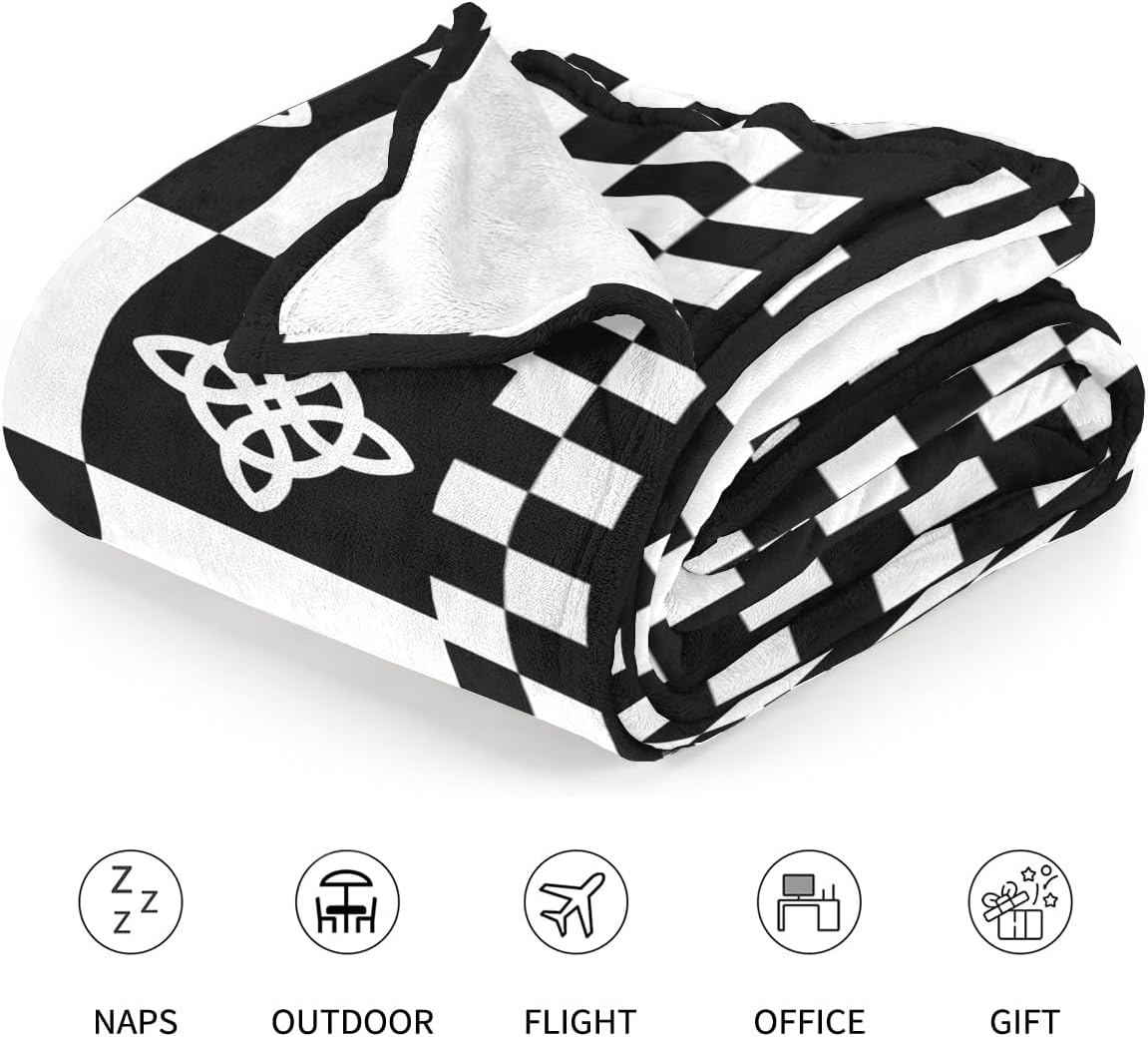 NIGHTCRUZ Witch Knot Throw Blanket, Black and White Checkered Pattern, Celtic Knot Decorative Blanket for Sofa and Couch (60" x 50")