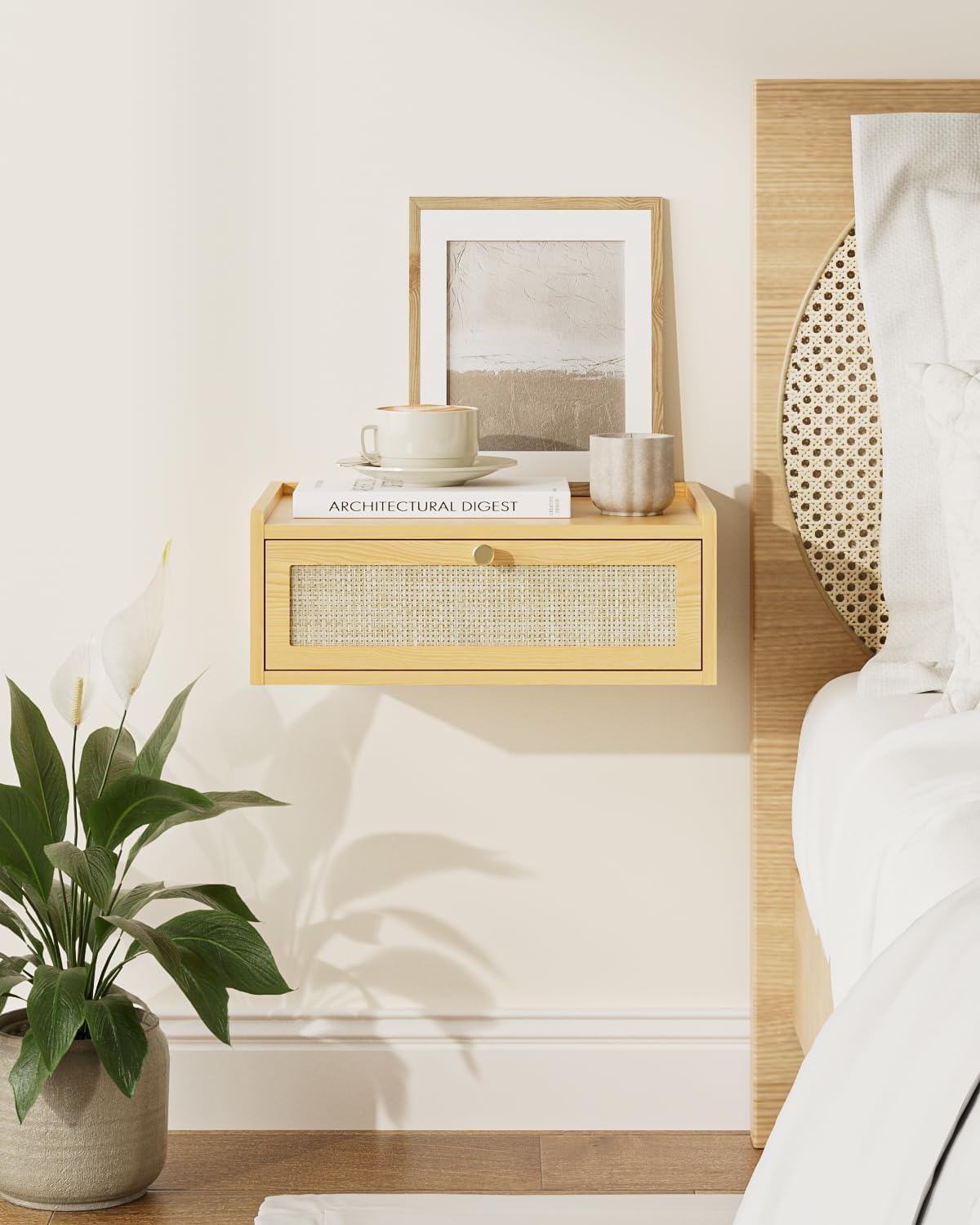 Floating Nightstand,Wall Mounted Night Stand with Drawer,Small Floating Shelves,Floating Wood Bedside Table for Bedroom、Living Room、Bathroom