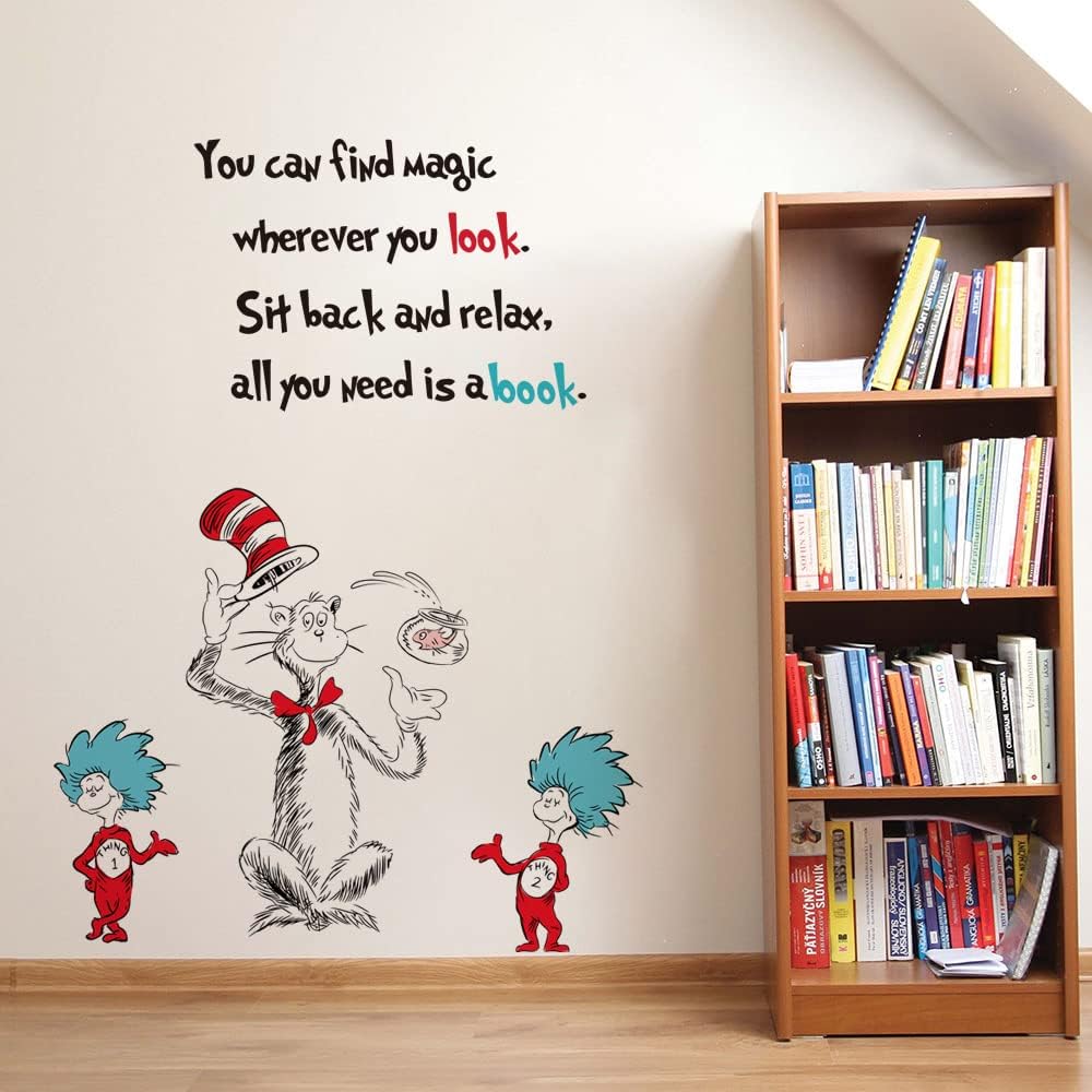 Runtoo Kids Inspirational Quotes Art Stickers - All You Need Is a Book Reading Room Decals for Bedroom and Classroom Wall Decor