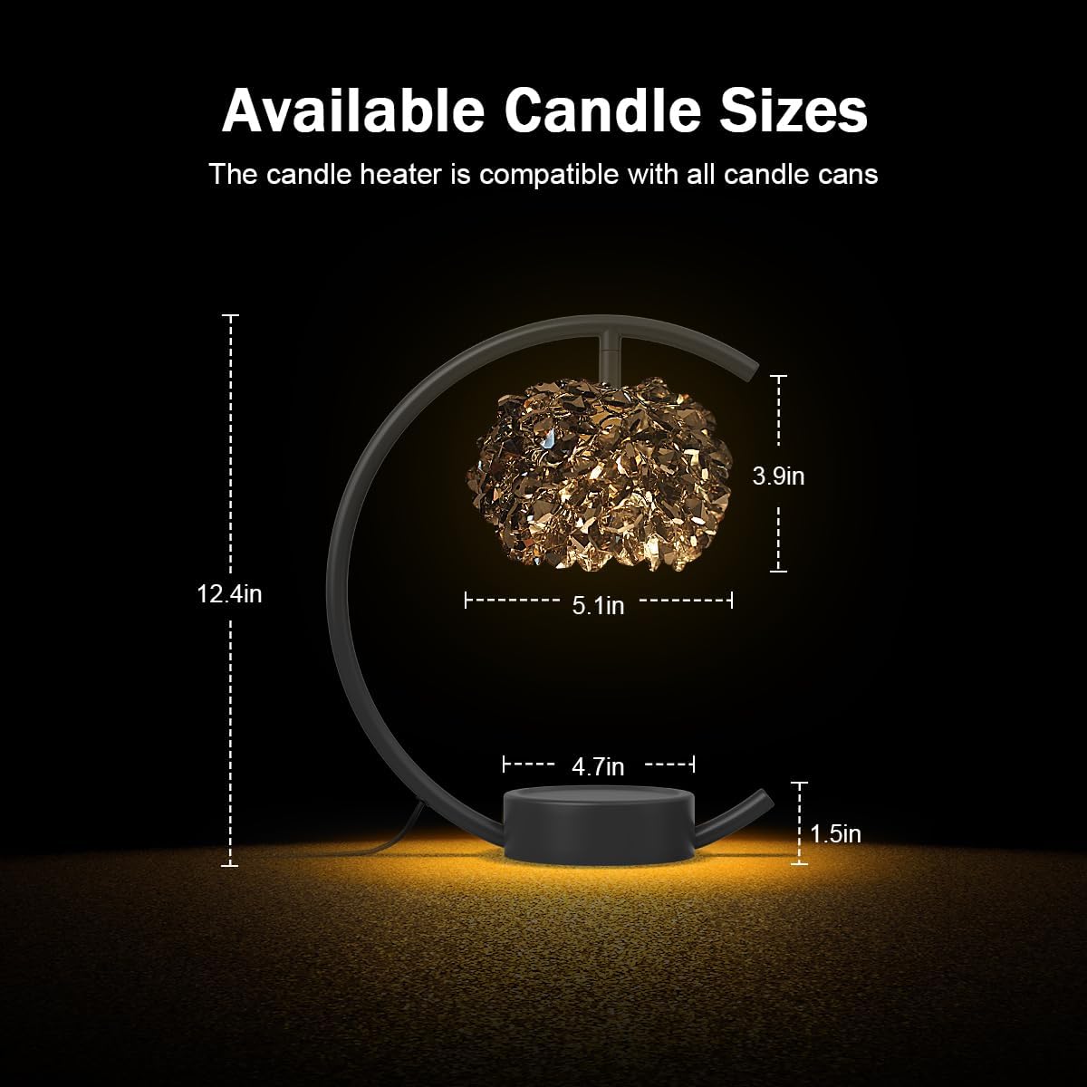 Candle Warmer Lamp for Jar Candles with Adjustable Brightness＆Timer，Handcrafted Crystal Candle Lamp Luxurious Design+2Bulbs,Home Decoration Electric Candle Lamp(Black C-Shaped)