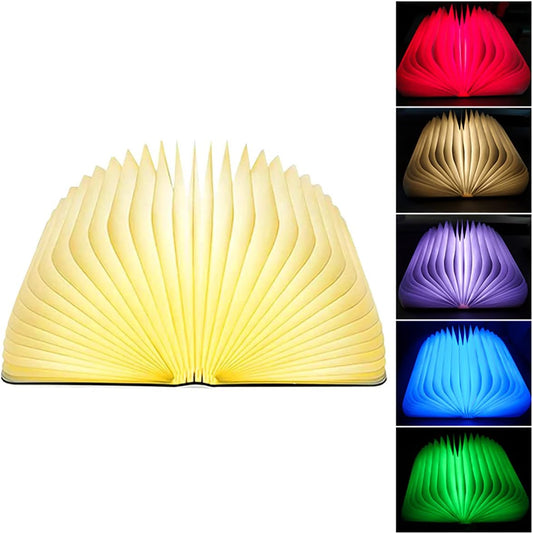 Folding Book Lamp Mood Light, 5 Colors Novelty LED Night Light Book-Shaped Desk Light, USB Rechargeable Wooden Bedside Table Lamp for Home Decor Birthday Gift