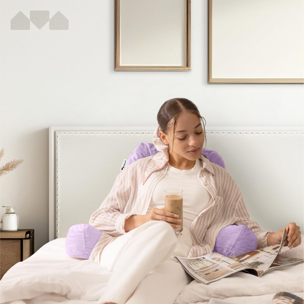 Milliard Reading Pillow with Arms, Lavender, Cozy Shredded Memory Foam Back Pillow for Bed Sitting Up - Sit Up Backrest Support for Reading & Rest Bed - Washable Cover, Adjustable Comfort, CertiPUR