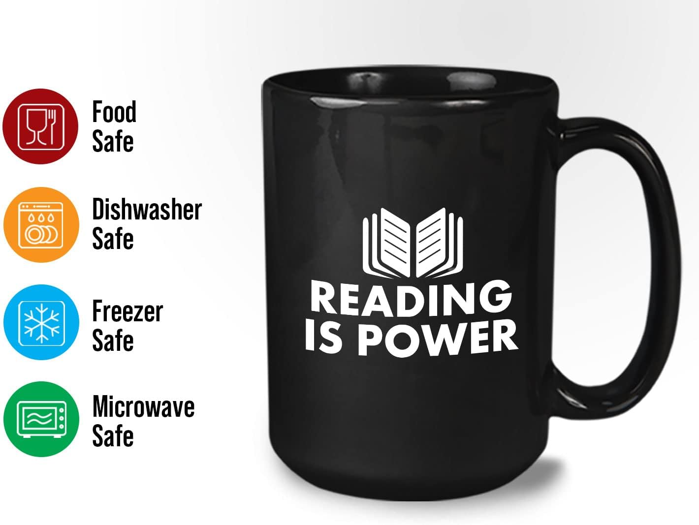 Book Lover Coffee Mug 15oz Black - Reading is power - Literary librarian Literature Bookworm Historian Public Library Curator Bibliophile Bibliolater
