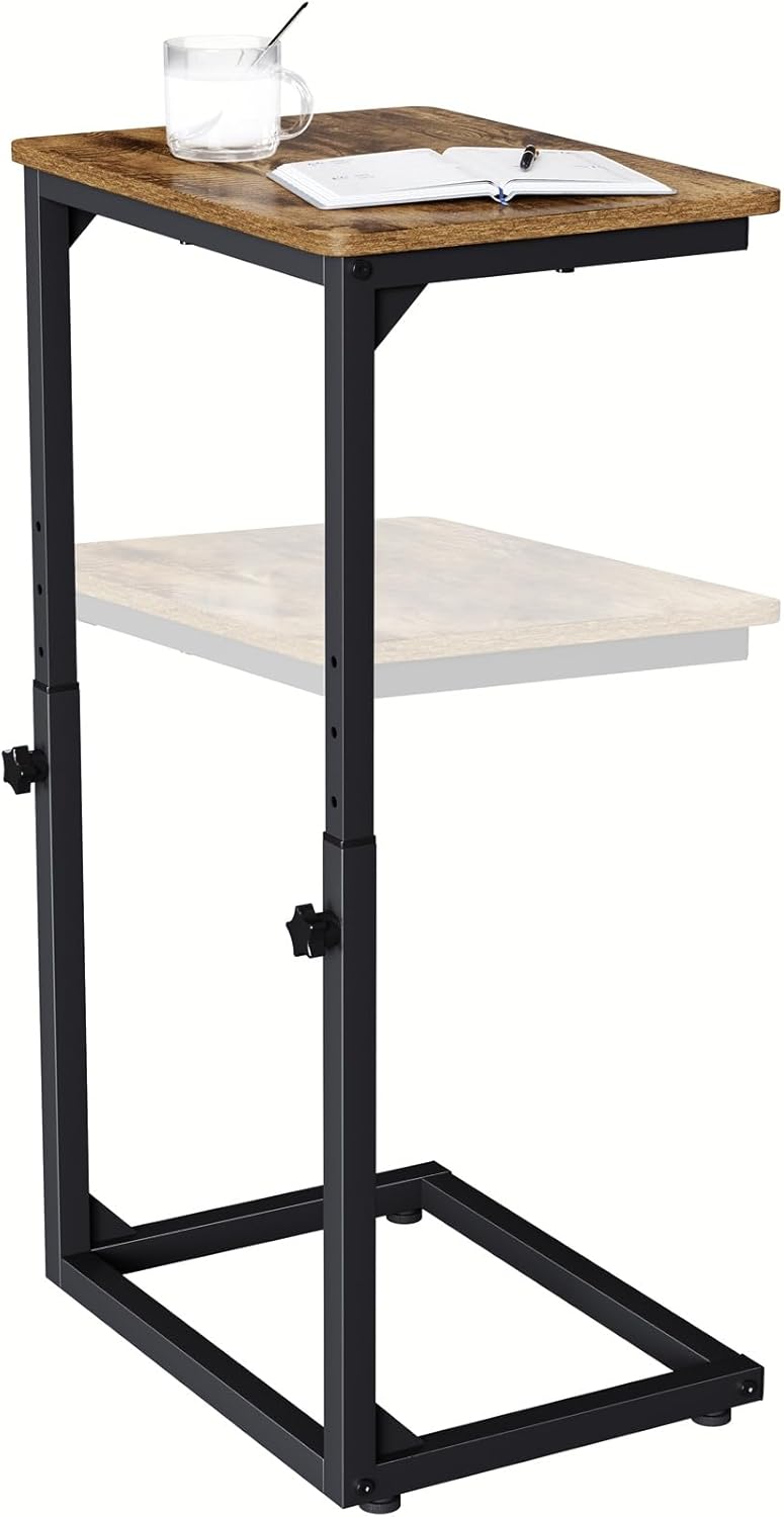 Adjustable C-Shaped End Table, Small Side Table for Couch, Sofa TV Tray Table for Living Room, Bedroom, Bedside ET-SA-BRW1
