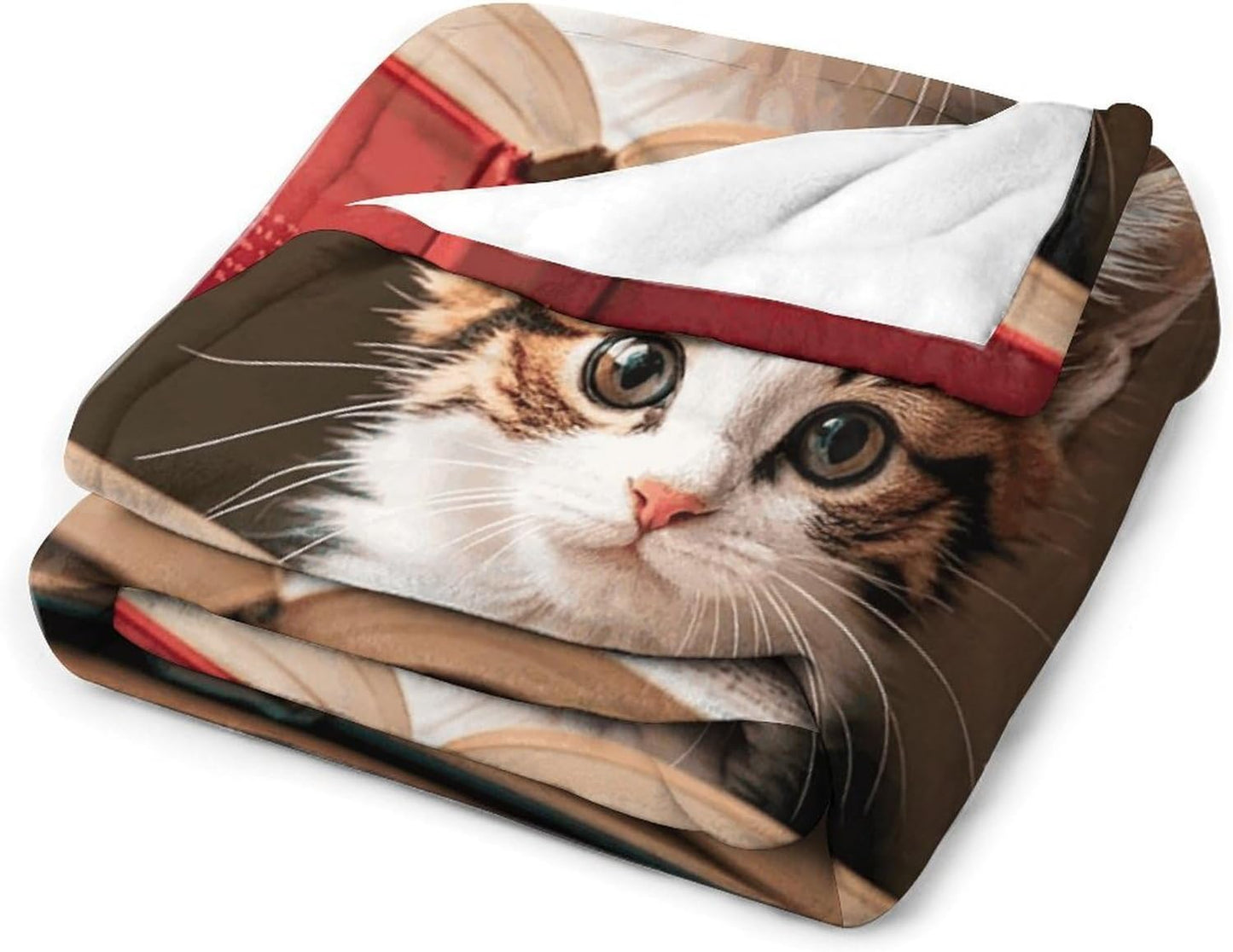 Custom Flannel Fleece Throw Blanket for Adults 60x80 Lightweight Kitten Reading A Book Bedtime Blanket Soft Warm Blankets for Bed Couch Sofa Camping Picnic Wedding Gift Winter Home Decora