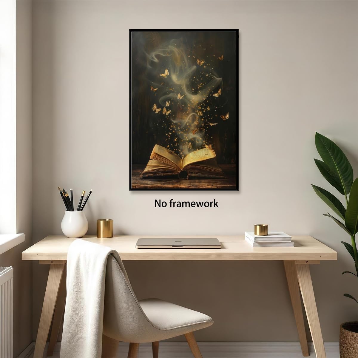Vintage Moody Victorian Bookish Wall Art Magical Book Butterflies Canvas Print Retro Dark Academia Reading Nook Painting for Library Bookclub Bedroom Book Lover Decor 12x18inch Unframed