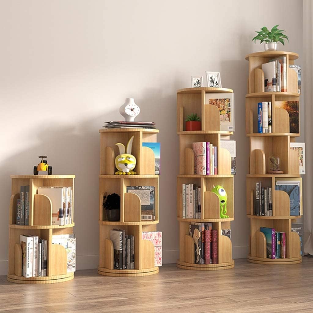 Bookshelf Bookcase Bookshelves Book Case Solid Wood Rotating Bookshelf for Living Room, Study Room 360 Degree Storage Round Bookcase Corner Frame Book Shelf Book Shelves