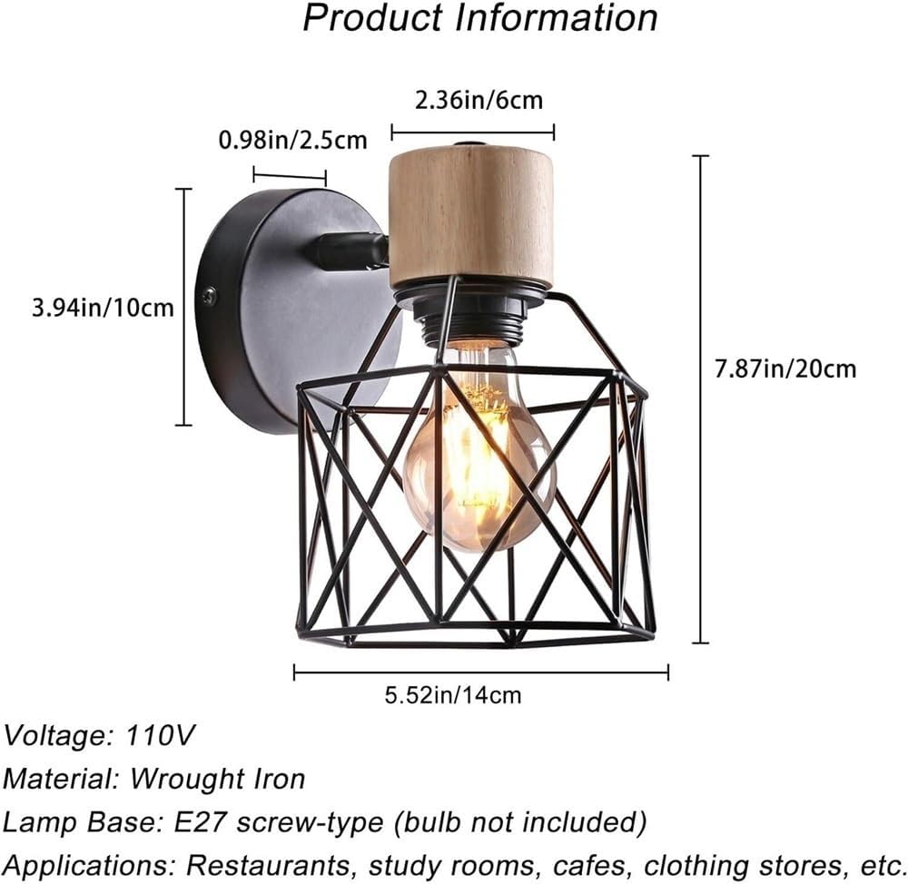 Farmhouse Wall Lamp with Iron Cage Shade E26/E27 Base for Bedroom Bedside Rustic Industrial Sconce Lighting Fixture Living Room Hallway(Gold)