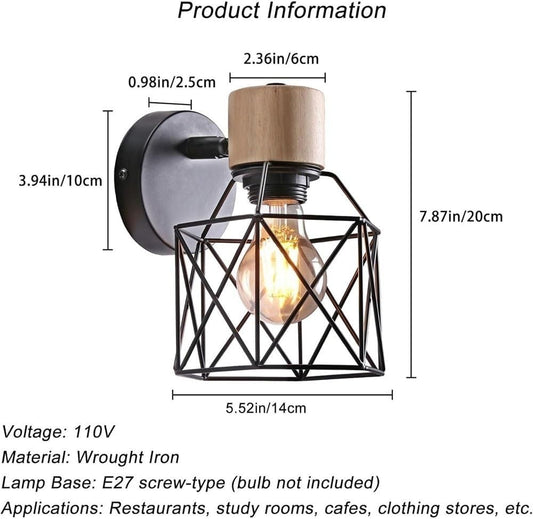 Farmhouse Wall Lamp with Iron Cage Shade E26/E27 Base for Bedroom Bedside Rustic Industrial Sconce Lighting Fixture Living Room Hallway(Gold)