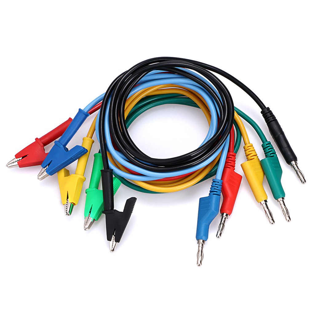 Sumnacon Multimeter Banana Plug to Crocodile Alligator Clip Test Probe, 5PCS 4mm Stackable Colorful Silicone Banana Plug to Alligator Clip Test Probe Lead Wire Cable 1M