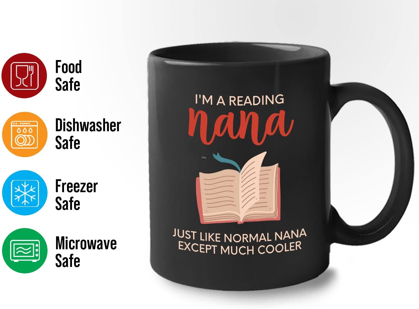 Bubble Hugs Book Lover Coffee Mug 11oz Black - Reading Nana - Reading Reader Grandma Old Lady Book Lover Bookish Novelist Librarian Writer