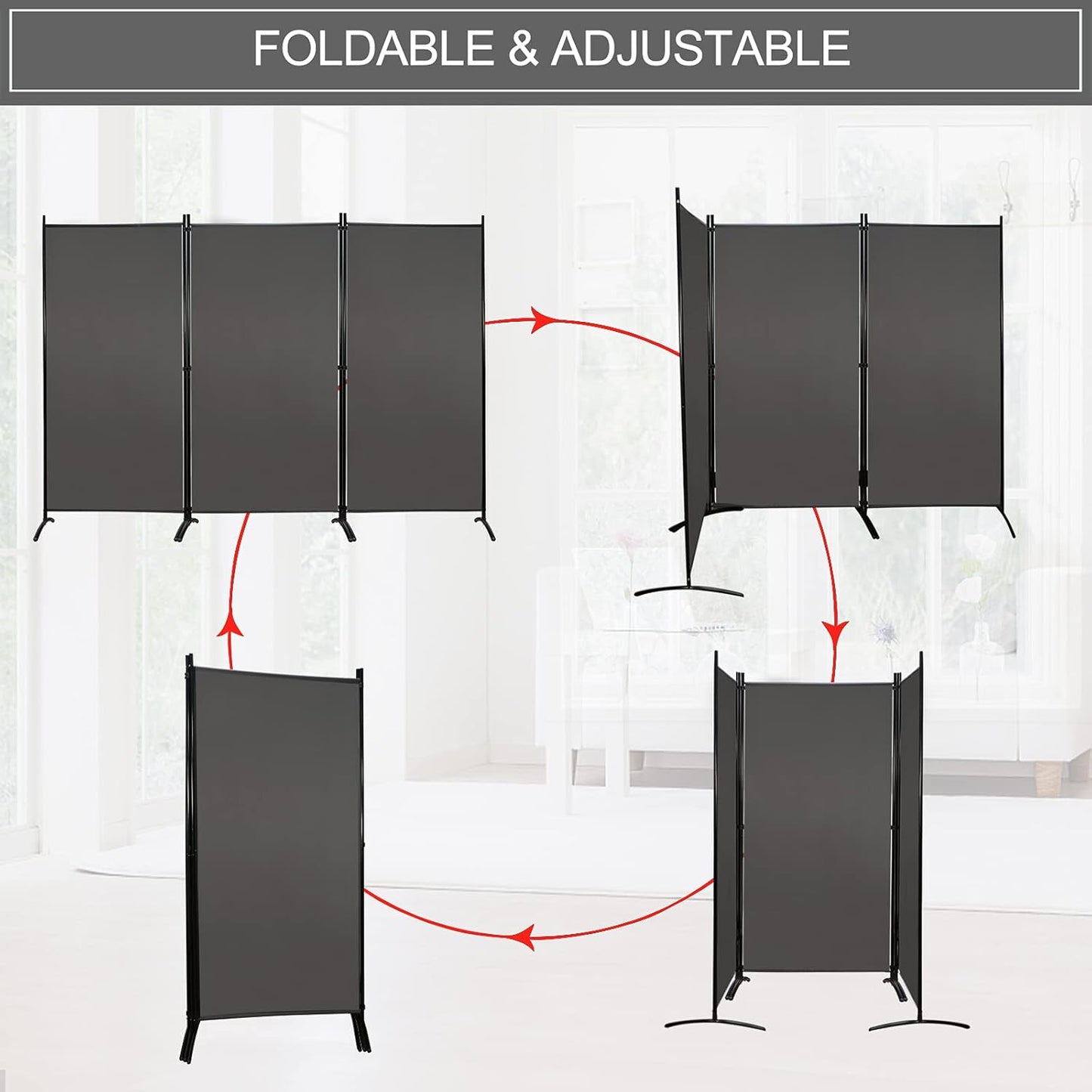 MAYOLIAH Partition Room Dividers 3 Panel Folding Privacy Screens 6 Ft Tall Portable Office Walls Dividers for Room Separator 102"x20"x71", Grey