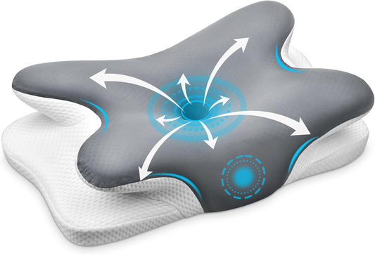 Cervical Neck Pillow, Ergonomic Memory Foam Pillows for Neck Pain Relief with Breathable Pillowcase, Adjustable Contour Neck Support Pillow for Side Back Stomach Sleepers (Gray)