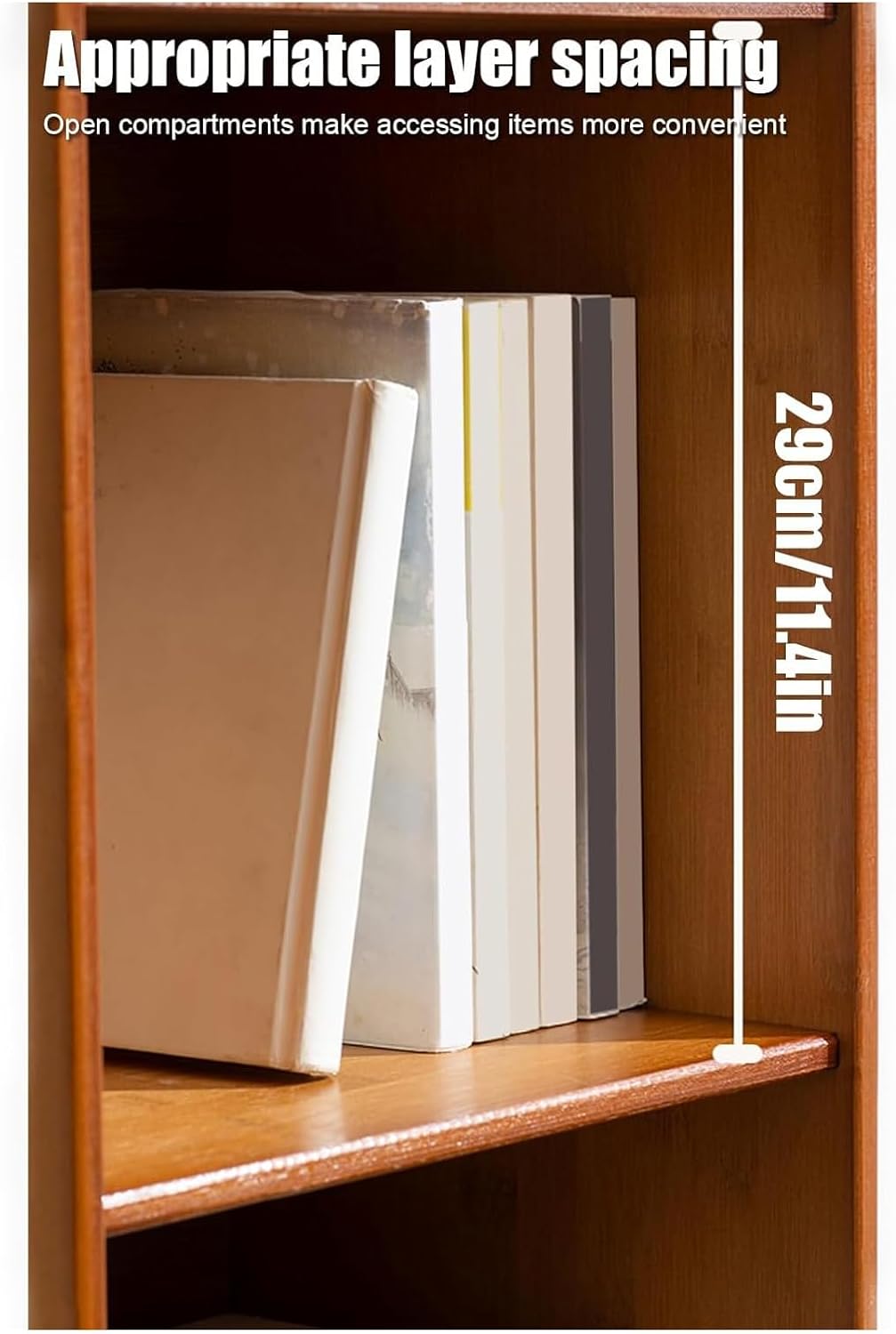 Bamboo Bookshelf, Home Office Narrow Bookshelf Kitchen Storage Rack Pantry Storage Cabinet for Small Space, Modern Open Book Shelves for Bedroom Organizer (Brown)