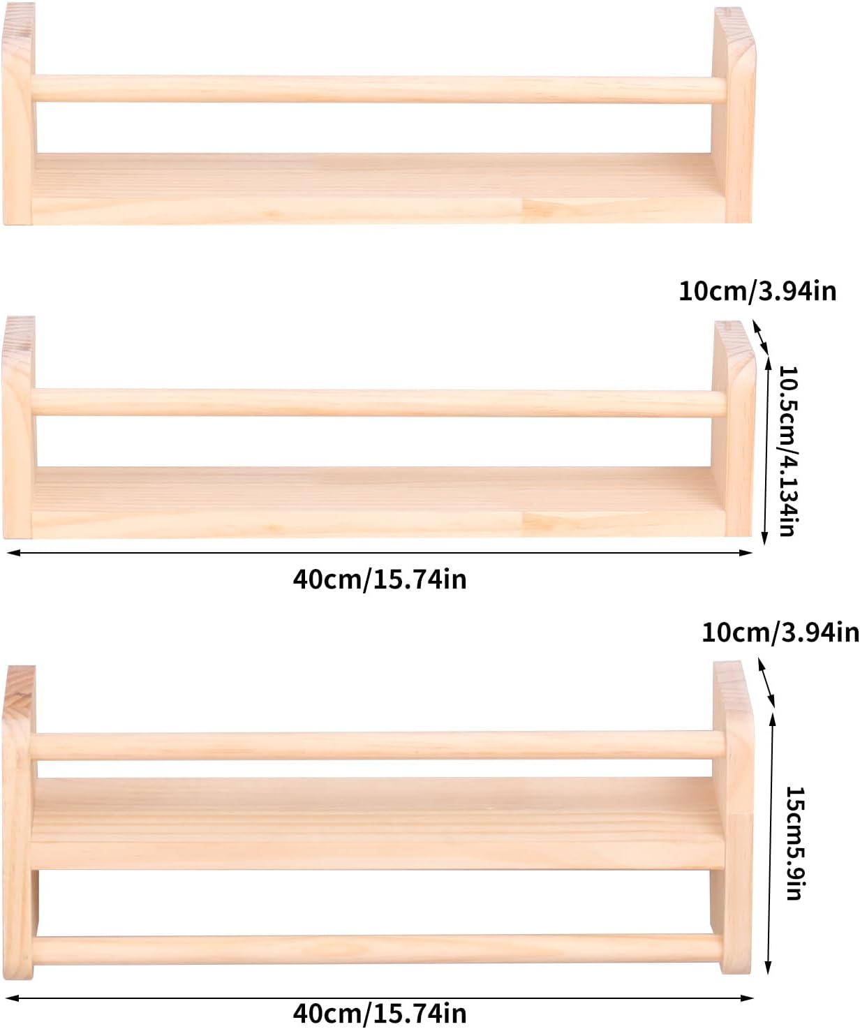 Wall mounted multifunctional storage rack, natural pine kindergarten bookshelf, furniture decoration rack, children's room floating bookshelf, bathroom, kitchen seasoning bracket (3-piece set)