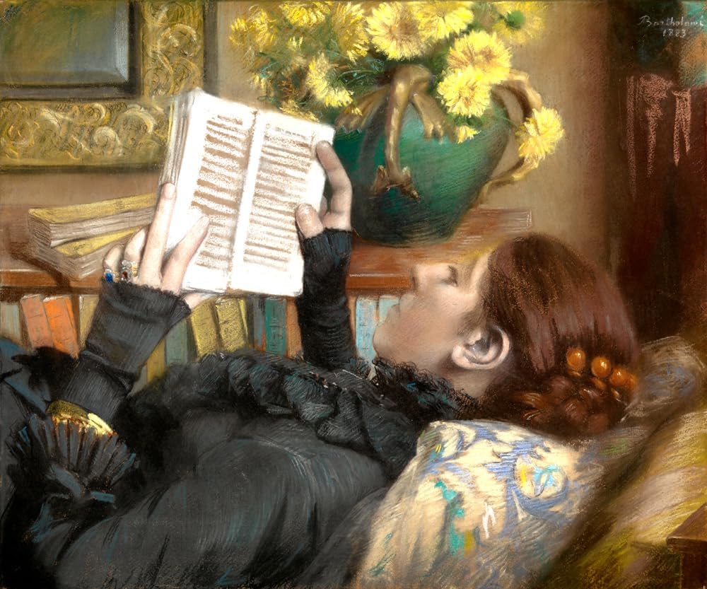 The Artist's Wife Portrait Beautiful Woman lying down Reading a Book 1883 French Painting By Albert Bartholome 8"X10" Image Size on Matte Paper Fine Art Print Poster Shipped Rolled-up