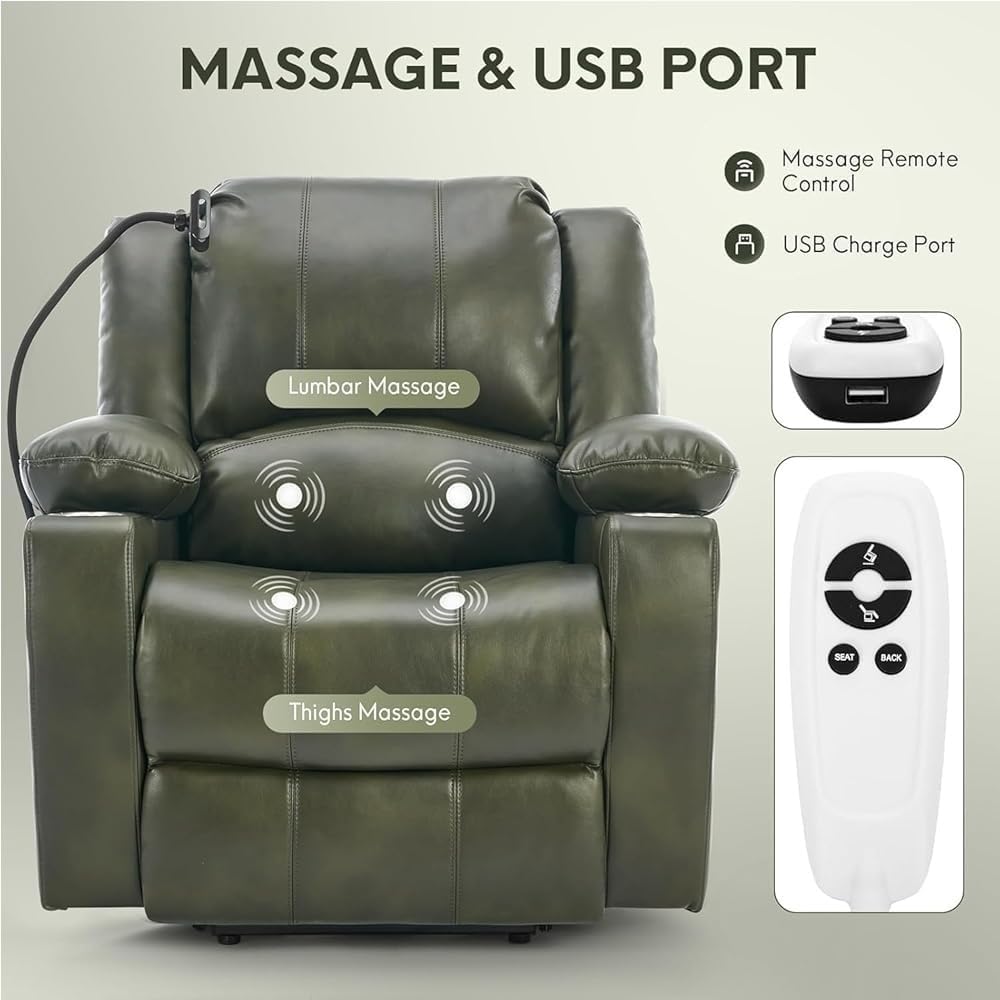 Electric Massage Genuine Leather Power Lift Chair Recliner Adjustable Reclining Sofa Chairs for Adults Elderly Home Theater Living Room Long Hours Sitting