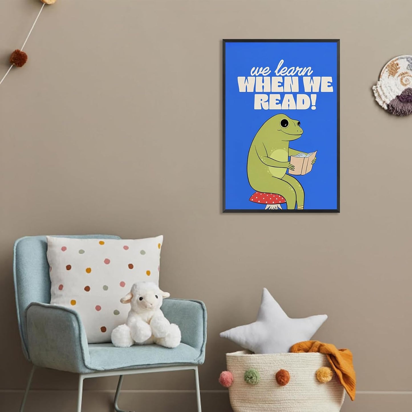 Inspirational Educational Posters Vintage Cartoon Book Reading Canvas Wall Art Positive Quote When We Read Prints Painting For Classroom Kids Room Nursery Wall Decor 12x16in Unframed