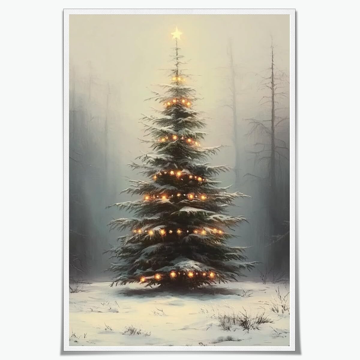 Vintage Christmas Wall Art Christmas Pine Tree Posters Canvas Prints Poster Farm House Decor Winter Xmas Rustic Holiday Home Dorm Living Room Aesthetics Decoration 12x18inch Unframed