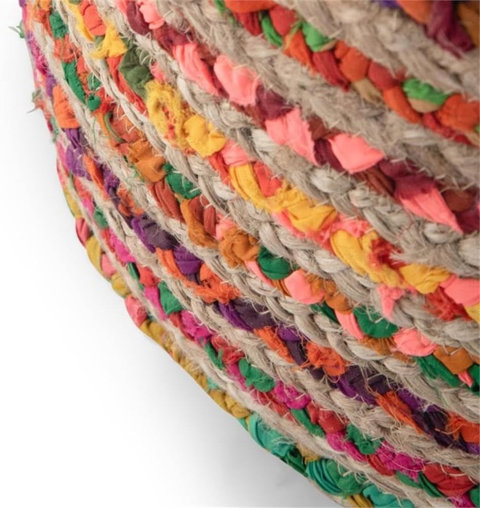 SIMPLIHOME Margo Round Pouf - 20 inch Wide Handwoven Jute and Cotton Braided Ottoman in Multi-Color, Boho-Style Footstool or Extra Seating for Living Room with Polystyrene Bead Filling, Assembled