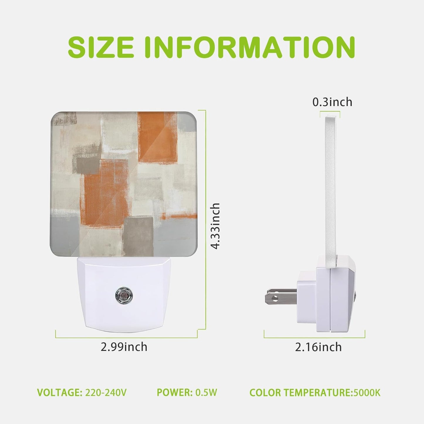 Orange and Grey Night Light, Dusk to Dawn Sensor Abstract Art Painting Night Lights for Bedroom Bathroom Kitchen Hallway Stairs Hallway, Plug into Wall Nightlights