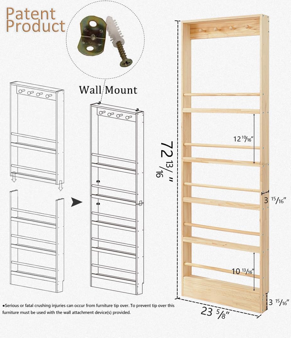 Wooden Kids Bookshelf, Wall Mount Shelf with Hooks, Organizer for Toys and Books, Space-Saving | with Hooks, Space-Saving