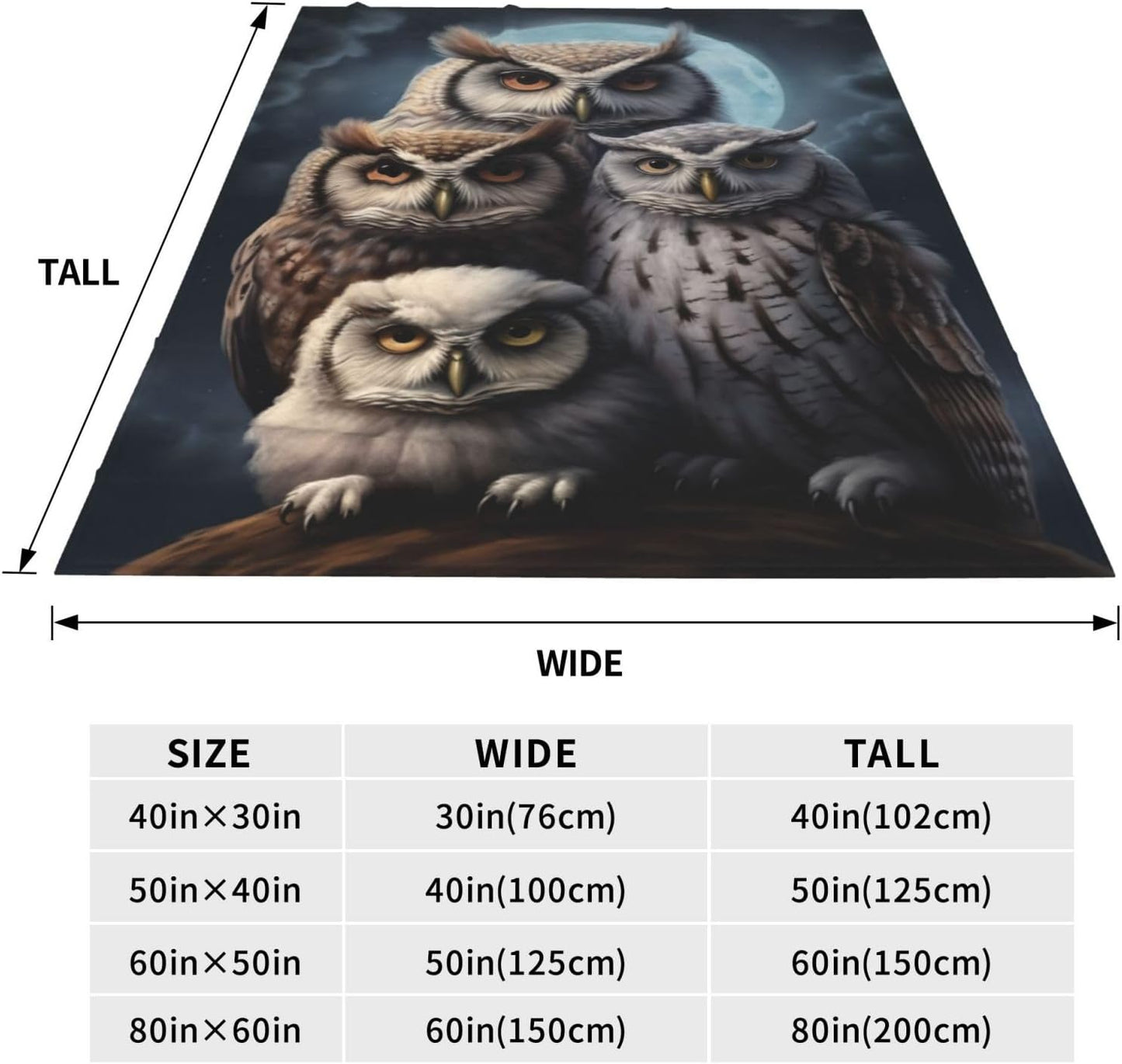 Cute Owl Blanket for Adults Kids Gifts for Owls Moon Lovers Flannel Throw Blankets Soft Comfy Lightweight for Home Decor Couch Bed Sofa 60x50 Inches
