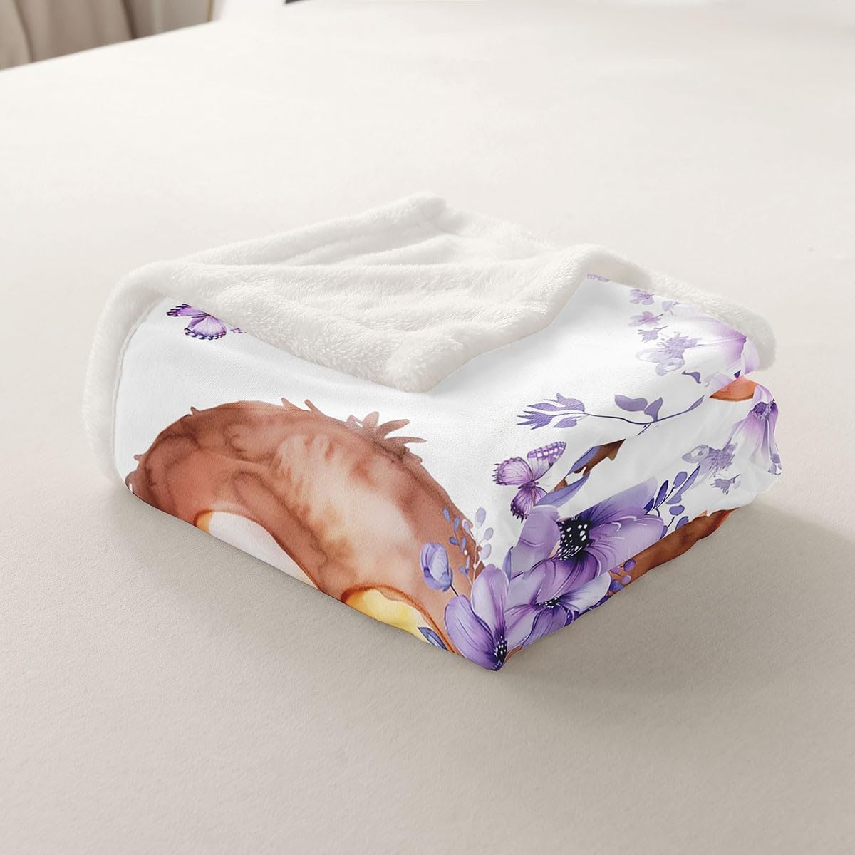 Erosebridal Monkey Throw Blanket Twin 60x80 Inch for Bedroom Living Room Sofa Couch,Cartoon Zoo Animal Fleece Blanket,Flying Butterflies Sherpa Blankets,Purple Flower Fuzzy Blankets