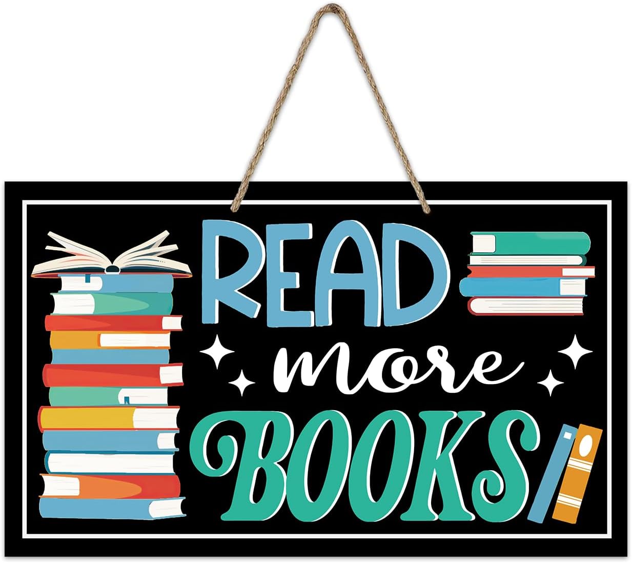 Read More Books Front Door Sign, Inspirational Reading Corner Wood Hanger Home School Library Classroom Decor, Wooden Wreath Indoor Study Wall Hanging Decoration Bookish Book Lovers Gift