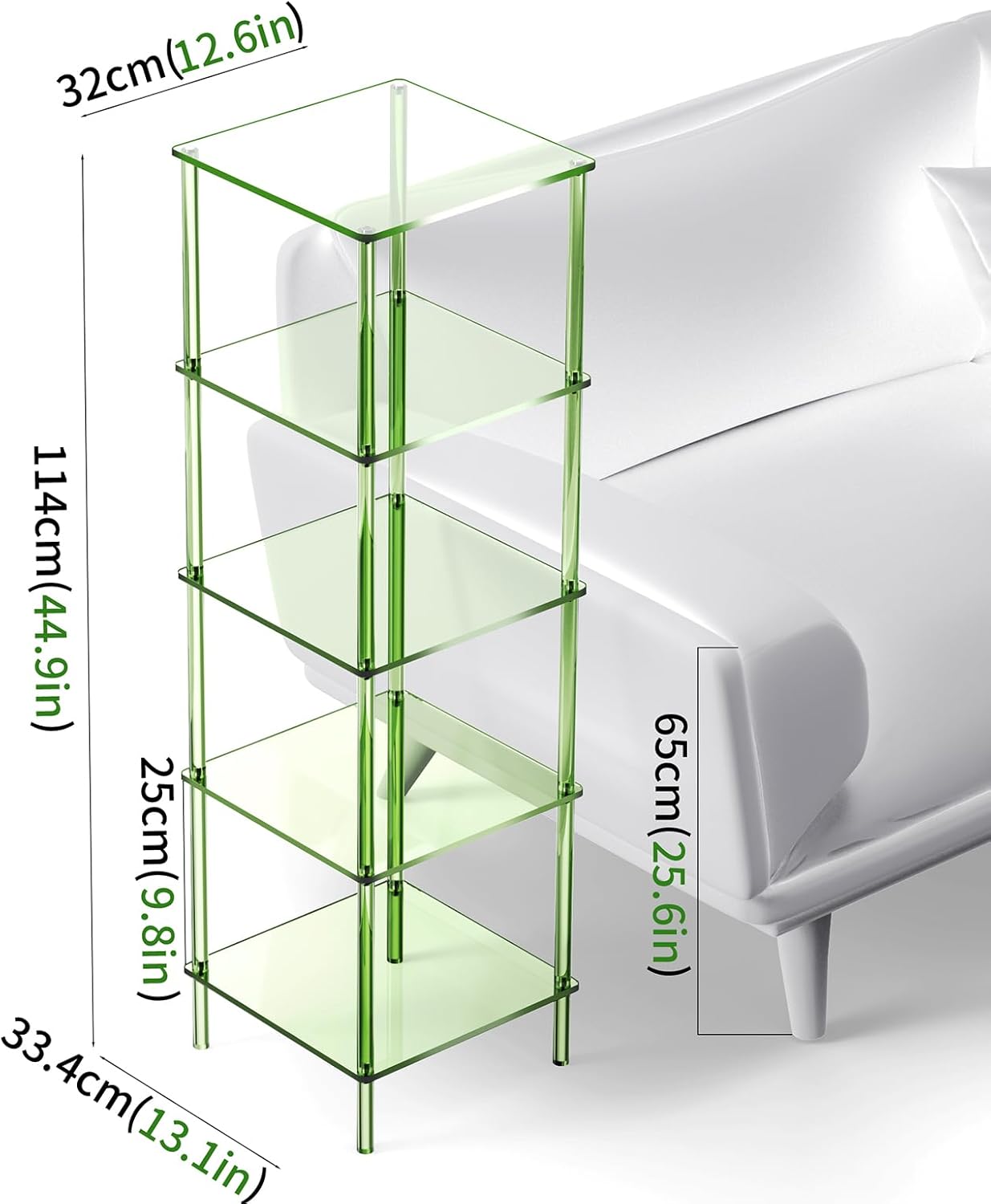 Acrylic Bookshelf, Small Bookcase, Standing Freestanding Corner Storage Shelves Display Shelf for Living Room, Bedroom (Green, 5 Tier)