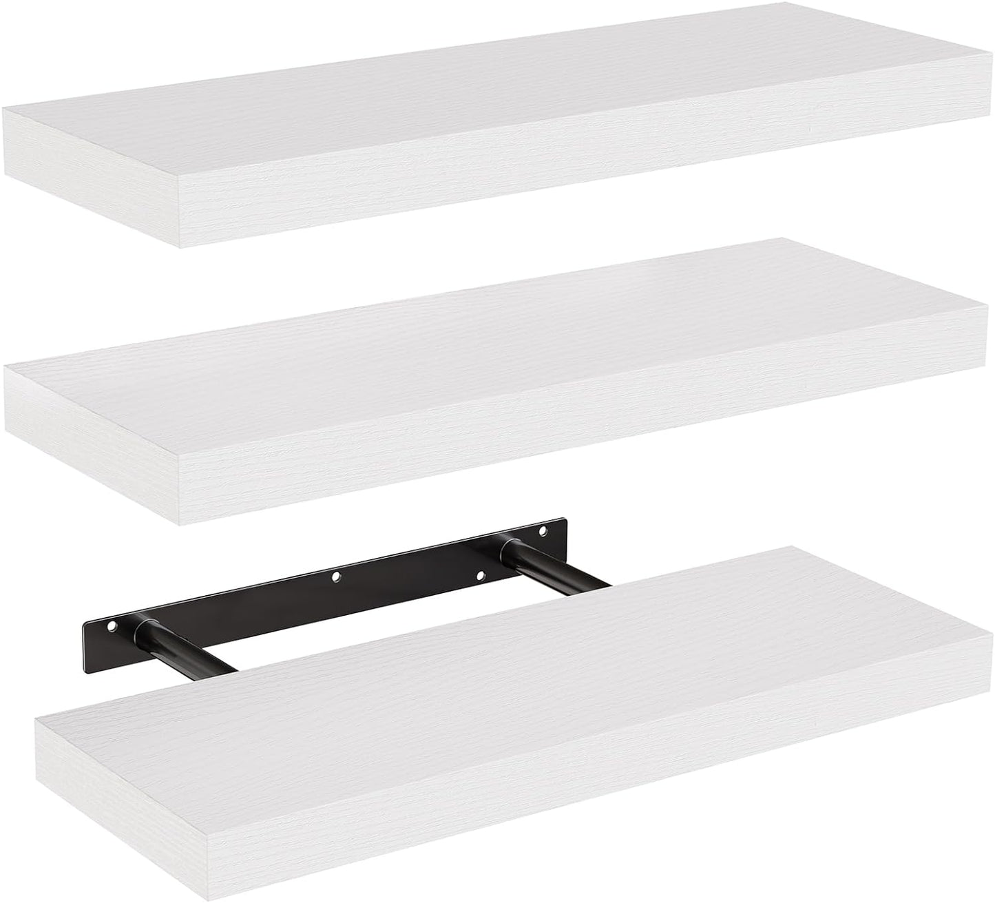 AMADA HOMEFURNISHING Floating Shelves, Wall Shelves for Bathroom/Living Room/Bedroom/Kitchen Decor, White Shelves with Invisible Brackets Set of 3 - AMFS08 | AMADA HOMEFURNISHING, Floating Shelves, Wall Shelves, for Bathroom, for Living Room, for Bedroom