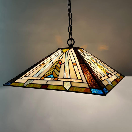 Tiffany Pendant Light Fixtures,Stained Glass 16" Wide Large Hanging Lamp for Dining Room,2 Lights Mission Style Antique Pendant Lighting for Kitchen and Bedroom