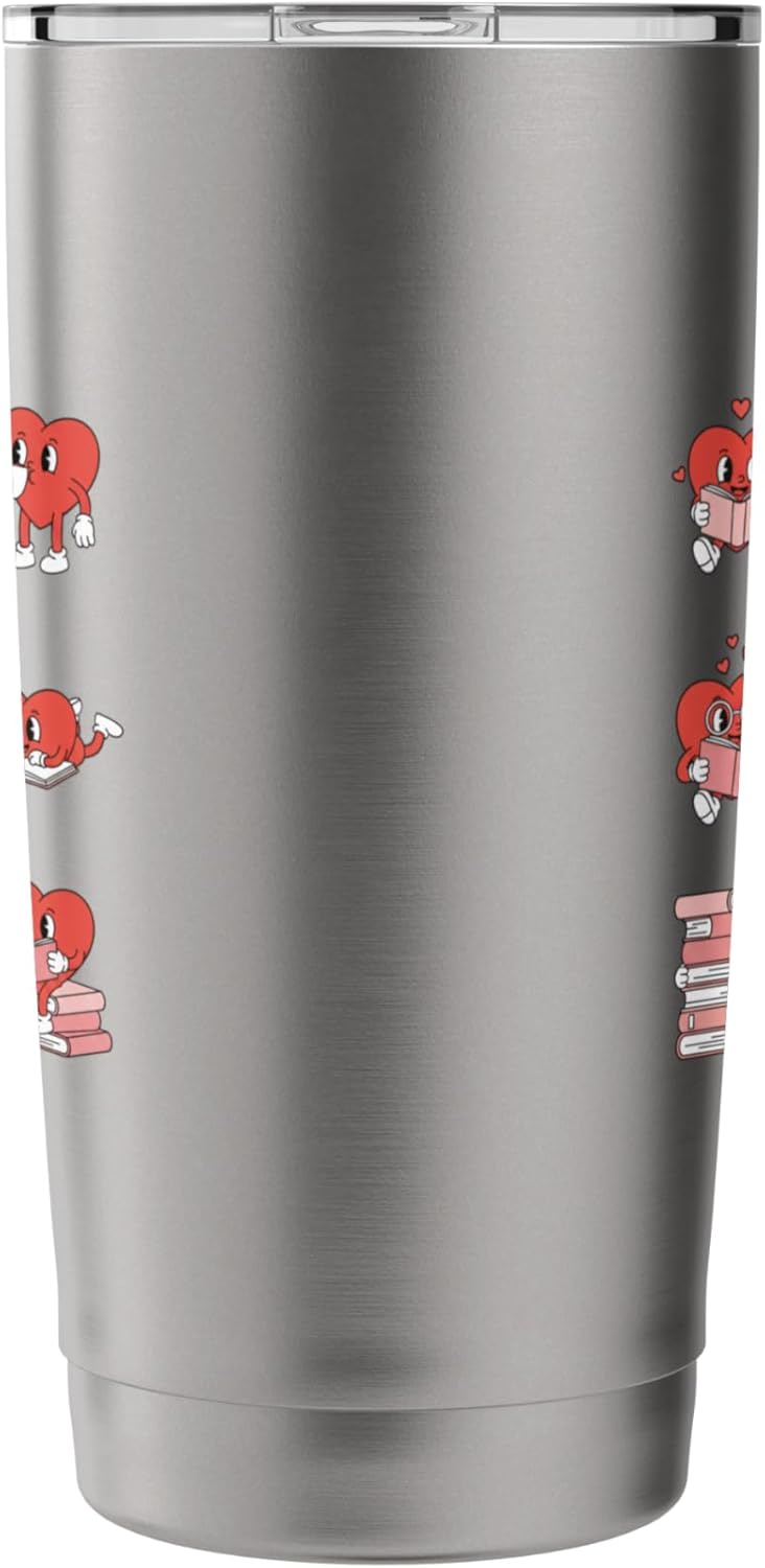 Heart Characters Reading Books Valentine Booklover Stainless Steel Insulated Tumbler