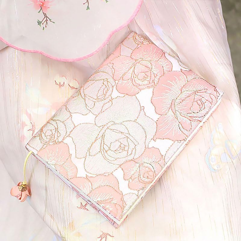 Book Cover Protector for Paperback, A5 Book Cover for Hardcover, Soft Cloth Book Covers - Pink Rose Floral Design, Adjustable Book Sleeve Fit for 5.5×8.5 inch Hardcover Notebook Textbooks Bible Novels