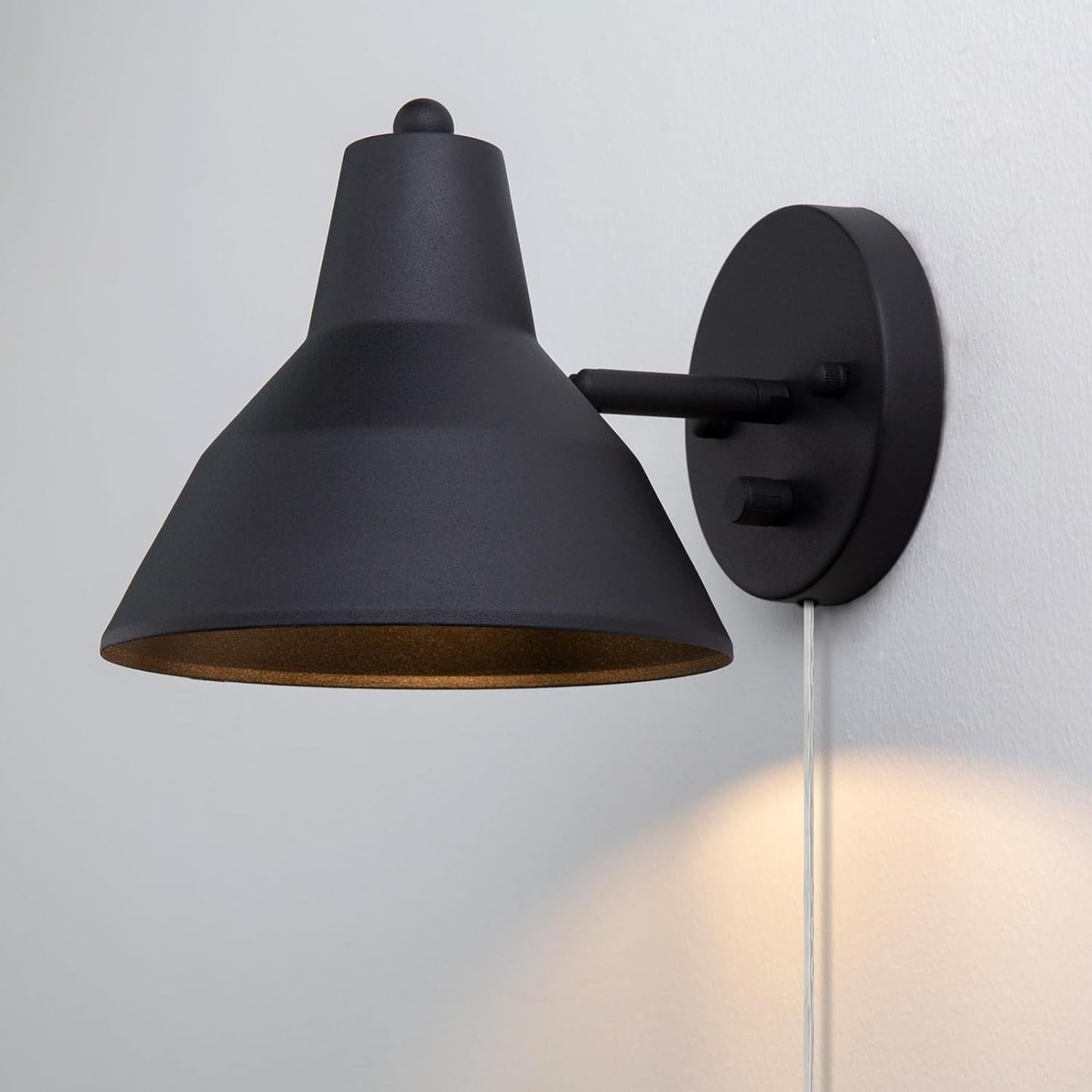 Yosoan Plug in Wall Sconce with Dimmer Switch, Brass Indoor Modern Adjustable Light Angle Wall Light Lamp with 6.89" Bowl Metal Shade Reading Lighting for Living Room Bedroom Painting Hallway(Black)