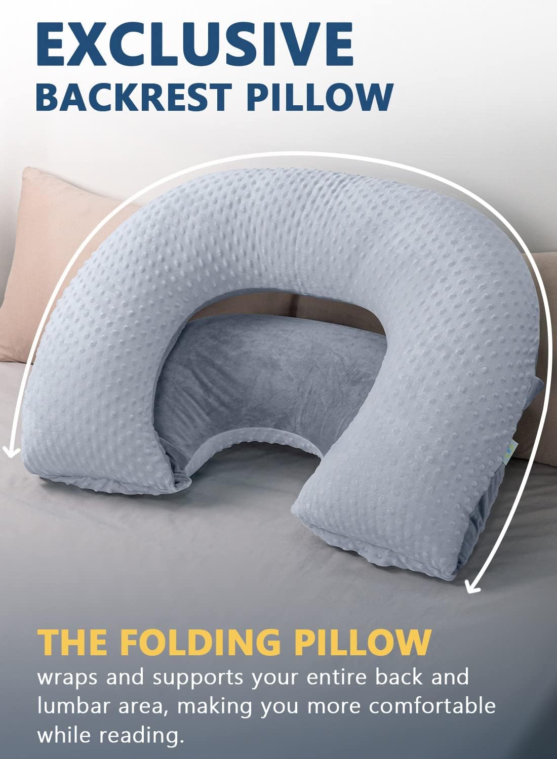 INSEN Reading Pillow, Back Pillow for Sitting in Bed and Couch, Gaming Pillow for Adults, Sit Up Support for Bed (Upgrade-Dot Velvet-Grey, Upgraded)