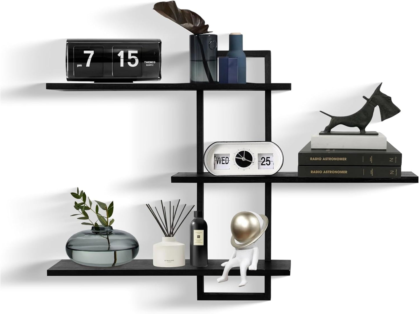 PHOENANCEE 3 Tier Wall Shelves,Decorative Floating Shelf for Wall,Plants Photo Shelf Storage Display Shelving Wood for Living Room Bedroom Kitchen Home Office Decor,Modern,Large,22 Inch(Black)