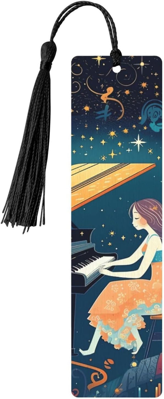 Women at Concert Bookmarks Gifts for Women Men, Wooden Bookmarks for Book Lovers, Vintage Book Marks Ornaments with Tassel, Unique Personalized Reading Page Markers Black